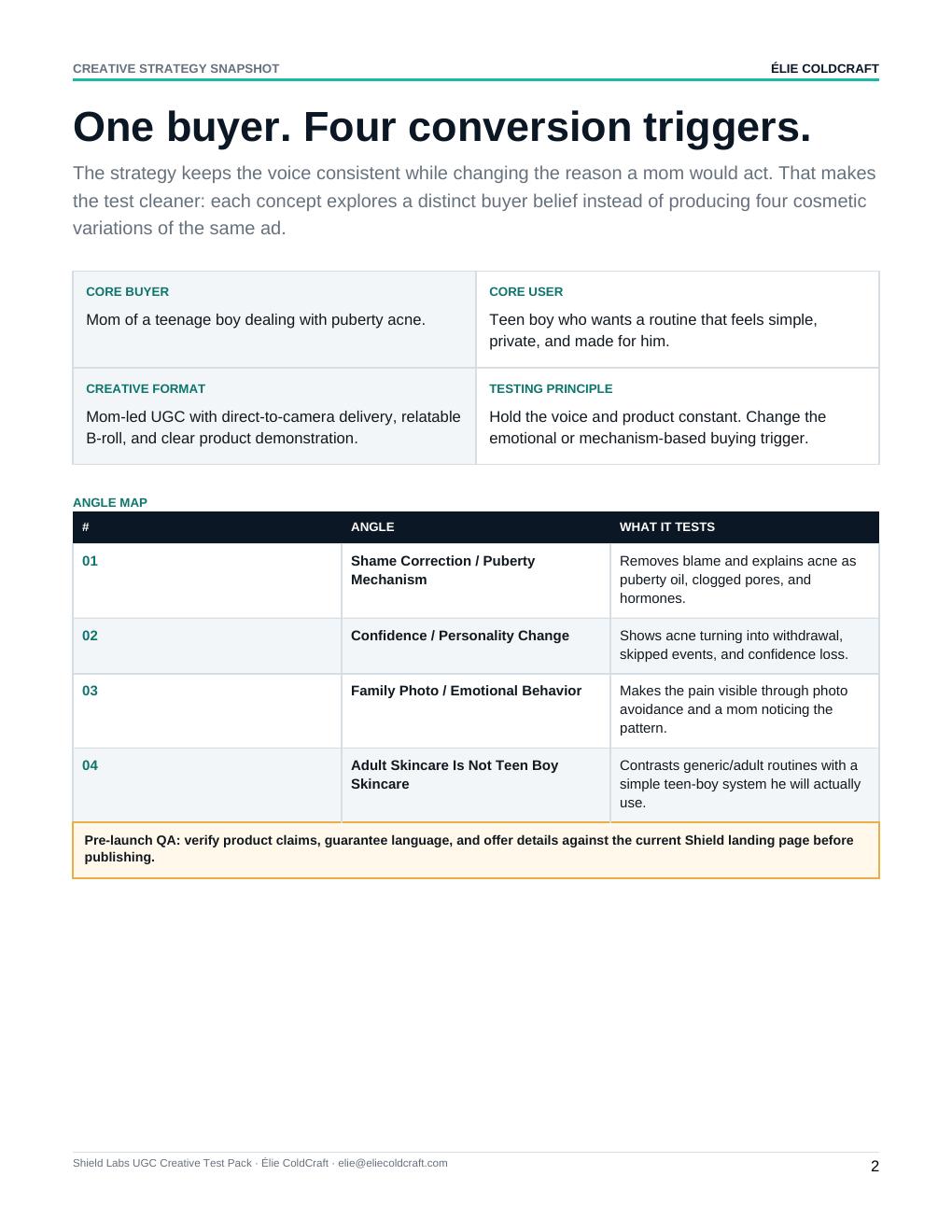 Shield Labs creative strategy page